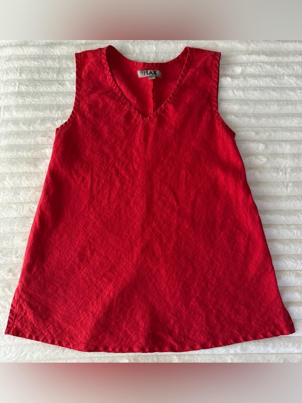 FLAX Red 100% Linen Sleeveless A-Line Tunic Top P
